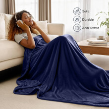 (Super King, Navy Blue) BedLooms Luxury Faux Fur Fleece Blanket 310 GSM - Super Soft Plush Throw for Bed, Sofa & Couch