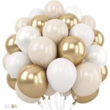 Gold White Beige Balloons Set - 12Inch Neutral Boho Balloon Set with Metallic Gold, Pearl White & Sand Balloons for Balloon Arch, Wedding, Baby Shower