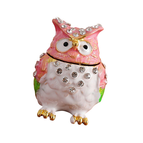 Schmuckkästchen in Eulenform, Diamantmuster,-Rosa und Weiß