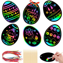 JULMELON 36 PCS Easter Egg Scratch Art for Kids, Rainbow Magic Scratch Paper Easter Crafts for Kids Easter Gifts School Classroom Activities Project