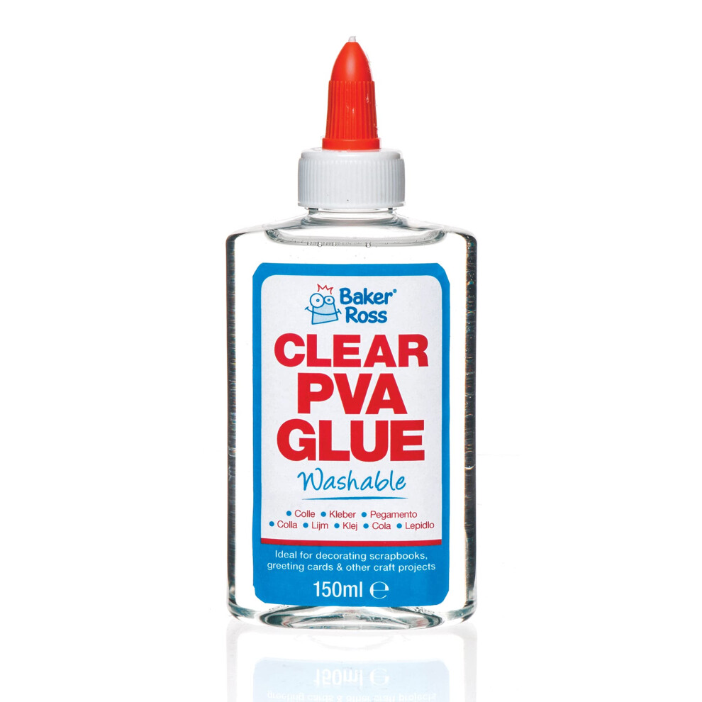 Baker Ross Ar533 Clear Pva Glue - 150 Ml Bottle, Washable Glue Ideal For Kids Arts And Crafts Supplies 5051225707347