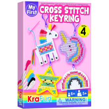 KRAFUN Unicorn Cross Stitch Kit for Kids Ages 5-13, 4 Beginner Arts & Crafts Keyring Projects, Felt Materials, Instructions, Needlepoint Embroidery