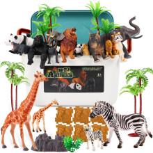 TOEY PLAY 52PCS Animal Figures Toys for Kids, Large and Small Wild Jungle Safari Animals Zoo Toy, Animal Mother and Child Set, Soil Blocks, Carry