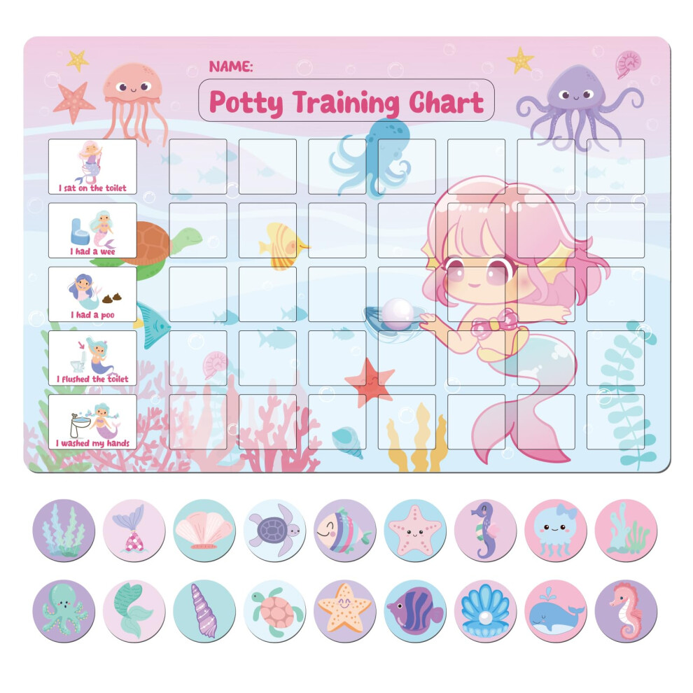 Potty Training Reward Chart With 48 Reusable Magnetic Stickers Mermaids Reward Chart For Toddler Girls Toilet Training Wipe-Clean Gwhole