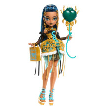 Monster High Scary Sweet Birthday Doll, Cleo De Nile in Golden Party Dress with Themed Accessories like Invite, Balloon, Gift, Lipstick and More,