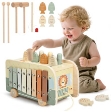 Vanplay Montessori Toys for 1 Year Old Boy Girls, Wooden Hammering Pounding Toy 7 in 1 with Xylophone & Magnetic Fishing Game for Kids, Gifts for 1 2