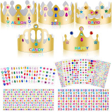 SPOKKI 25 PCS Paper Crown Golden Party Hats with 2208 Pieces Gem Stickers Jewels Stickers Rhinestone Numbers Crafts, Crown Party Making Kit and
