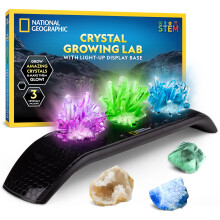 NATIONAL GEOGRAPHIC Crystal Growing Kit - 3 Vibrant Coloured Crystals to Grow with Light-Up Display Stand & Guidebook, Includes 3 Real Gemstone