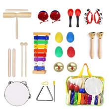 Percussion Musical Instruments Set for Kids, Ulifeme 24 Pieces Rhythm Band Toys Set, Wooden Xylophone Toy Set, Musical Instrument Gift for Baby,