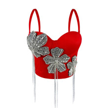 Stylish Rhinestones Decorated Crop Top Bustier-Red 36B 80