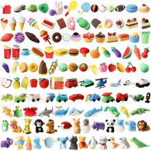 WUWEOT 125 Pack Animal Erasers, Desk Pets Pencil Eraser, 3D Puzzle Food Fruit Pencil Erasers Bulk, Take Apart Eraser Party Favors Classroom School