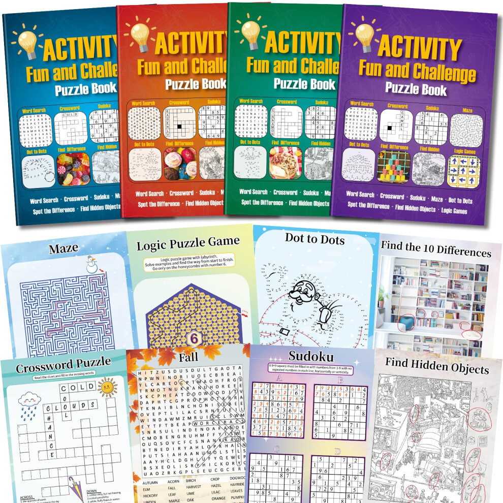 Elfew 4 Pack Adult Activity Book, Puzzle Books For Adults, 150+ Brain Games, Brain Teaser Puzzles,Memory Game, Dementia Activities For Adults,