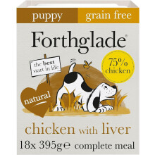 Forthglade Wet Puppy Food Variety Pack (18 x 395g Trays) - Grain Free & Hypoallergenic Dog Food, Chicken with Liver & Vegetables, Complete Meals for