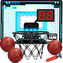 Basketball Hoop Indoor for Kids, Basketball Hoops Over The Door with LED Lighting, Mini Basketball Hoop with Scoreboard & 3 Balls, Basketball Toys