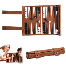 SGZIOO Travel Backgammon Set, Roll Up Board Game Travel set, Portable Board Game Sets Leather with Traditional Tan Design, Tactical Board Game for