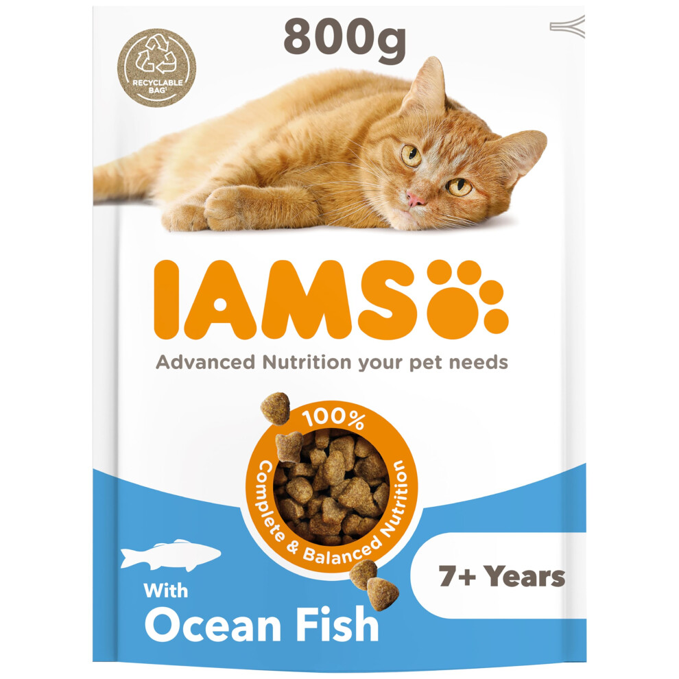 Iams Senior Complete Dry Cat Food Ocean Fish 800G - Supports Heart Health