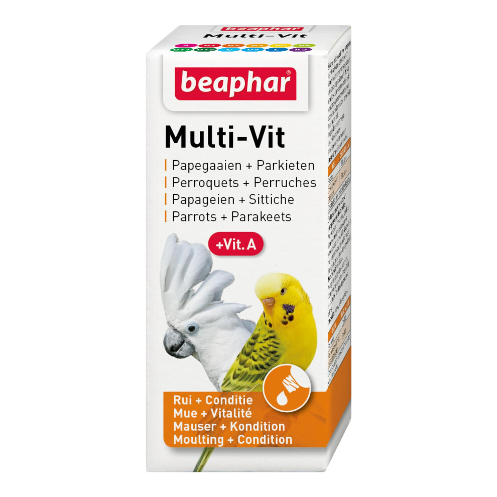 Beaphar ? Multi-Vit For Parrots & Parakeets ? Promotes Rapid, Complete Moult & Prevents Feather Plucking ? Contains 12 Vitamins ? Easy-To-Use, Mix