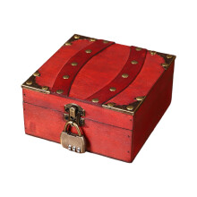 Antique Wood Jewelry Box Featuring Lock-retro red three digi