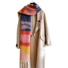 Warm Patchwork Scarf Lightweight Fringed Thicken Shawl For-8