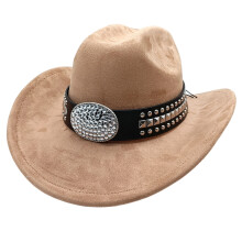Punk Cowboy Cap with Rivet Studds Women Men Top Hat-Khaki