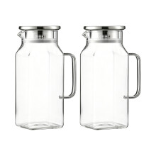2Pieces Clear Glass Pitcher With Convenient Lid And Spout-1.2L