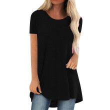 Short Sleeve For Women Round Neck Fashion Solid Color-Black M