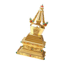 Tibetan Buddhism Bodhi Stupa Tower Statue Decors-TwNGold