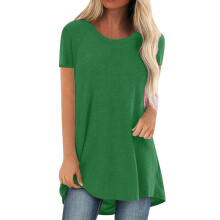 Short Sleeve For Women Round Neck Fashion Solid Color-Green 5XL