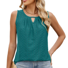 Women's loose-fitting casual sleeveless hollow neckline-Blue L