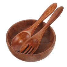 bol en bois pour servir les fruits, avec fourchette et assiette