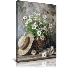Daisy in Bamboo Basket Canvas Wall Art 12x16in