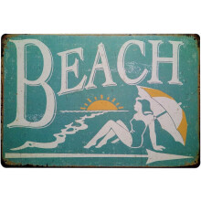 Vintage Beach Tin Sign Retro Metal Poster 12 x 8 in