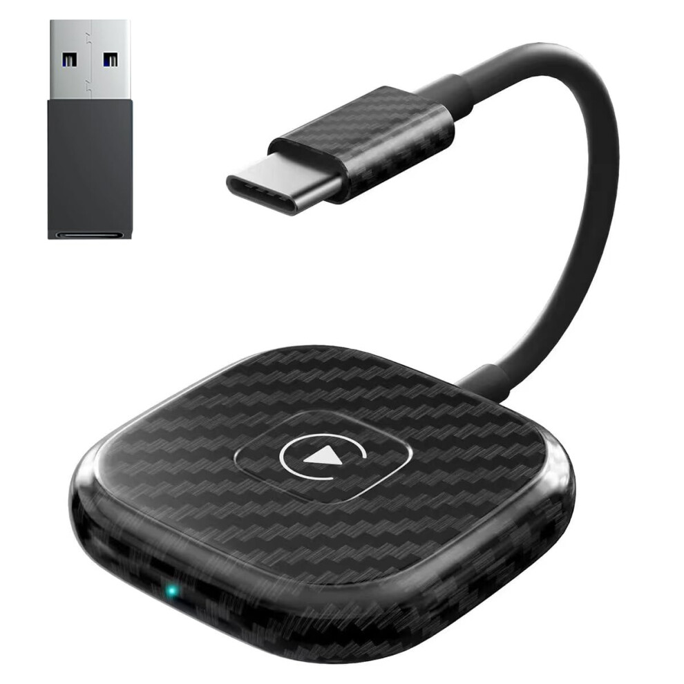 Wireless Adapter for CarPlay Converts Wired to Wireless, Plug & Play Dongle for iPhone iOS 10+, Carbon Fiber