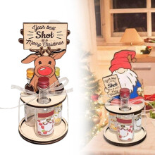 Houten wijnrek met kerstpinguïnmotief – Geschikt voor 3 miniflesjes