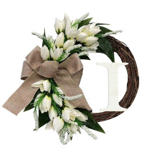 Poaug White Grape Vine Door Wreath with Surname
