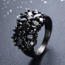 Jacenvly Valentine's Day Decorations Clearance: Black Fashion Flower Crystal Oval Ring, Jewelry Gift for Women, Compatible with Anniversary &