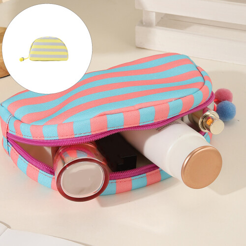 Sac de maquillage élégant à coque rayée, grande capacité,-5 1
