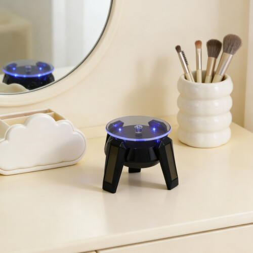 Solar Powered Automatic Rotating Jewelry Display Holder Black ABS 2