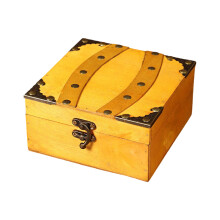 European Wood Storage Chest Featuring Metal Lock-retro yellow