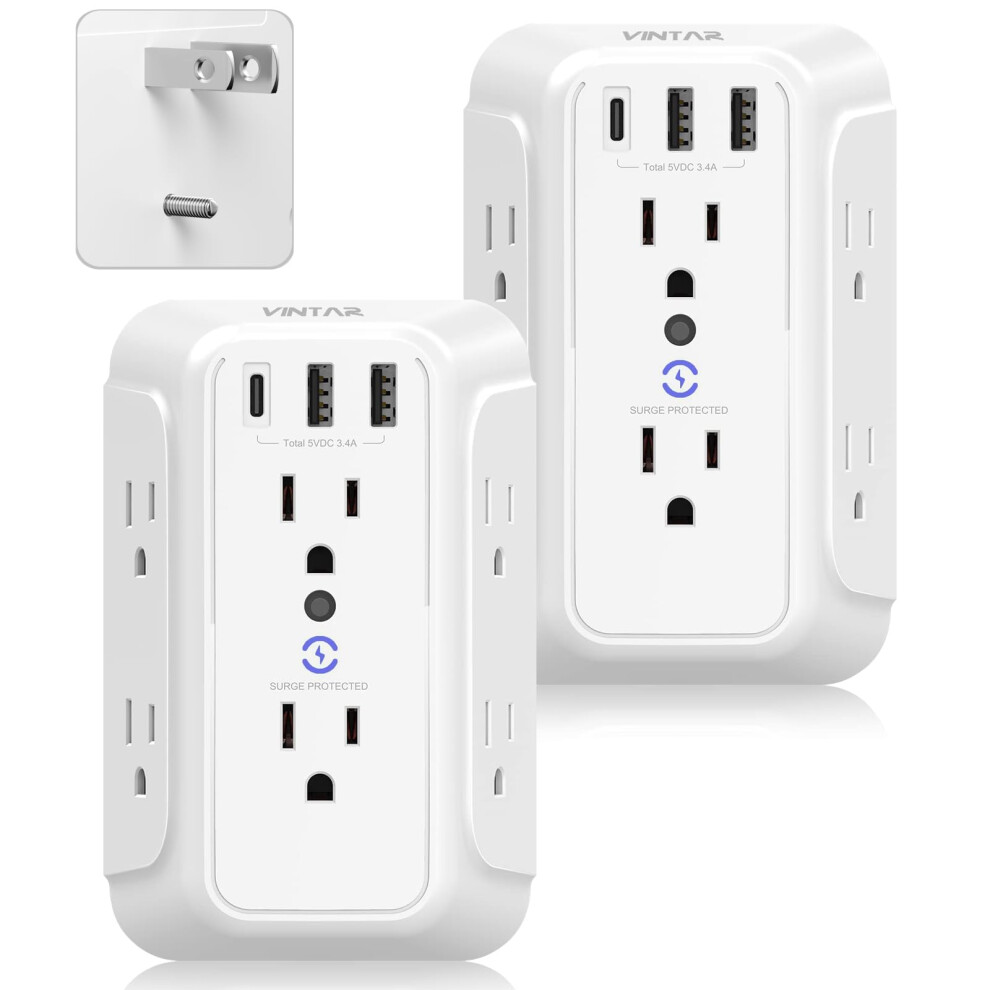 9ÂInâ1 Outlet Extender With Usb C, Fast Charging Surge Protector Wall Plug Adapter For NonâGrounded Outlets 9310869834946