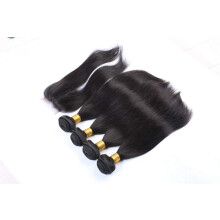 Remy Virgin Human Hair Bundles Silk Straight 20in Closure with 24 26in Extensions Natural 1B