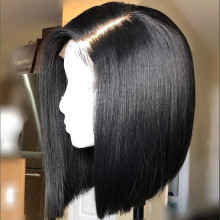 Human Hair Lace Front Bob Wig 10 Inch 100% Remy Brazilian Pre Plucked Natural Hairline