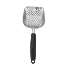 Pá de metal para areia de gato com cobertura máxima, cabo ergonômico e construção sólida em liga de alumínio para durabilidade incomparável.