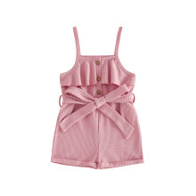(2-3 Years, Pink) Little Girls Summer Shorts Jumpsuit Sleeveless Solid Color Button Front Playsuit with Belt