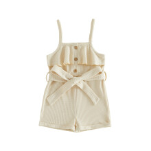 (4-5 Years, Apricot) Little Girls Summer Shorts Jumpsuit Sleeveless Solid Color Button Front Playsuit with Belt