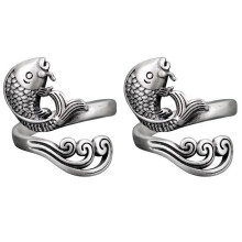 Bague anti-stress Koi Fish, anneau crocheté tournant pour soulager l'anxiété, design vintage fait main, accessoires de tricot ajustables.