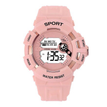 (pink) New Macaron Color Outdoor Sports Multifunctional Electronic Watch For Male And