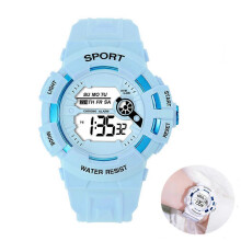 (blue) New Macaron Color Outdoor Sports Multifunctional Electronic Watch For Male And