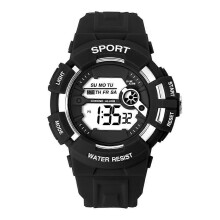 (black) New Macaron Color Outdoor Sports Multifunctional Electronic Watch For Male And