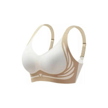 (XL, Cream) Lifting Anti-Sagging Wireless Push-up Bra, Women Adjustable V Neck No Underwire~